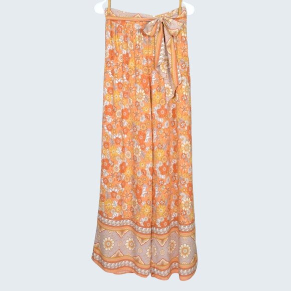 PINK LILY TIE WAIST BOHO FLORAL PRINT WIDE LEG PANTS - Picture 3 of 10